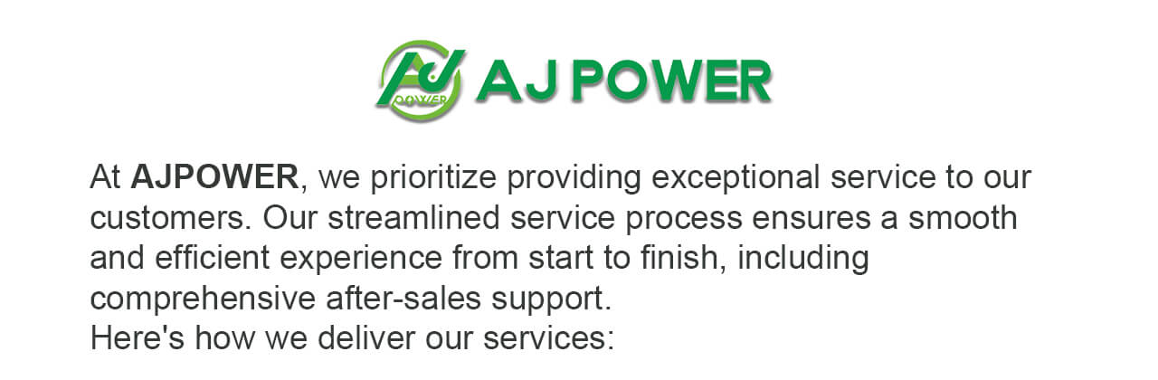 At AJPOWER, we prioritize providing exceptional service to our customers. Our streamlined service process ensures a smooth and efficient experience from start to finish, including comprehensive after-sales support. Here's how we deliver our services: